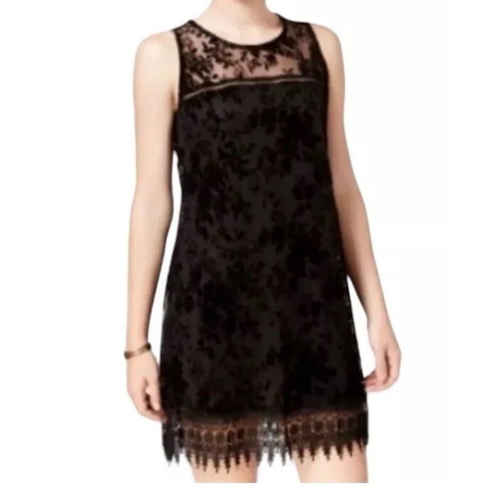 Speechless Black Sleeveless Lace Overlay Shift Romantic Velvet Burnt Dress XL